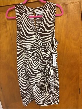 NWT Emma & Michele Brown and White Zebra-Print Wrap Mini Dress